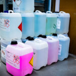 Chemical waste in plastic containers
